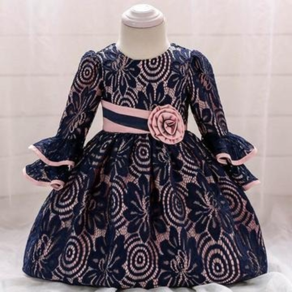 Curtsy & Bows Elegnant Girl's Navy Lace 3/4 Sleeve Dress-Sizes 18 mons/2T, NWT